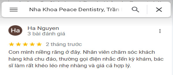 Đánh giá của khách hàng về dịch vụ tại nha khao Peace Dentistry